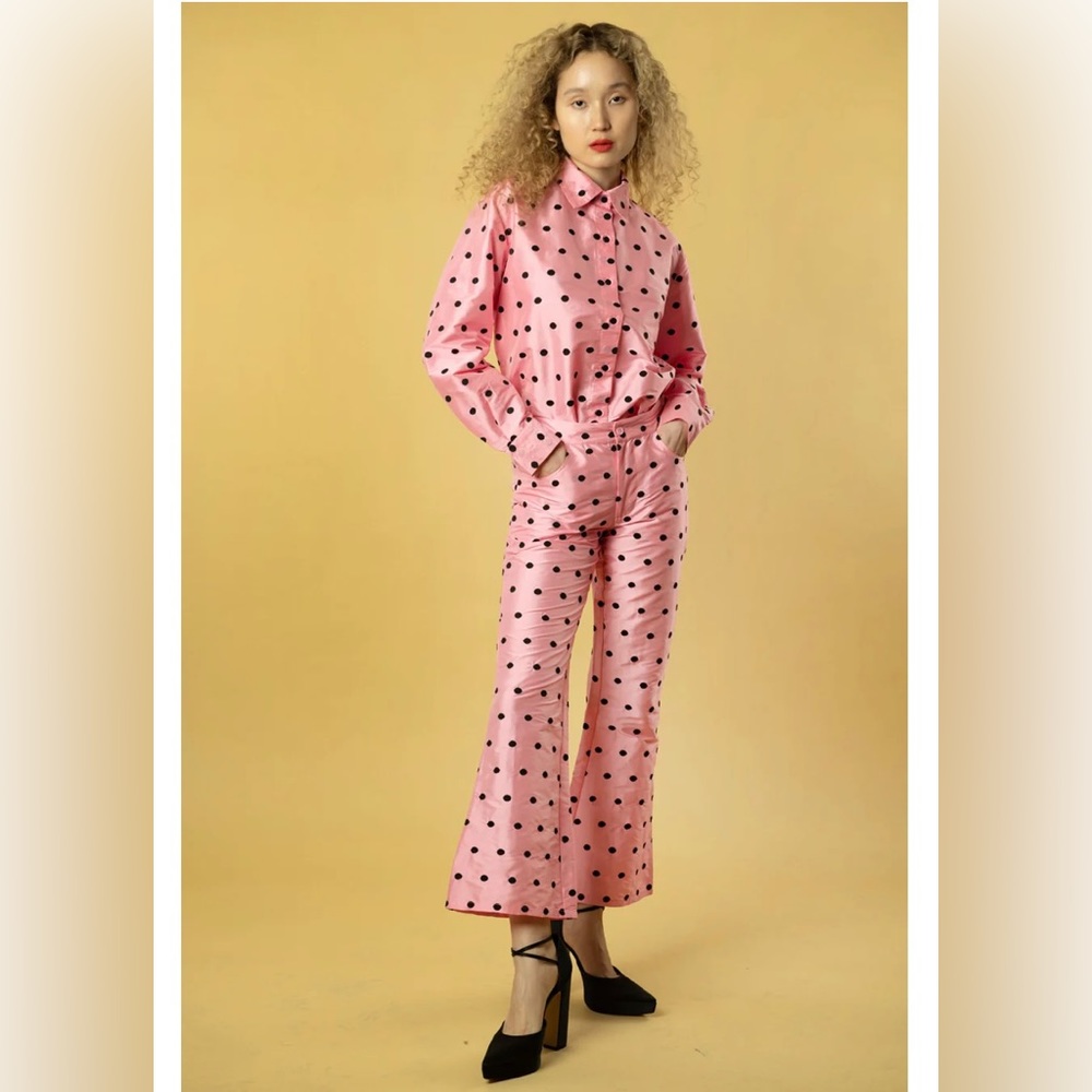 Batsheva Lawyer Pants in Pink Polka Dot Taffeta